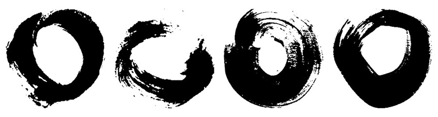Dry brush strokes in a circle. Set of grunge pattern black on white background