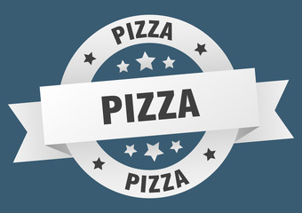 pizza ribbon. pizza round white sign. pizza