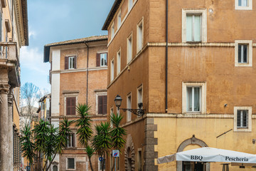 Fototapeta premium ROME, ITALY - January 17, 2019: Traditional street view of old buildings. Rome is a city and special comune in Italy. With 2.9 million residents. Rome, ITALY