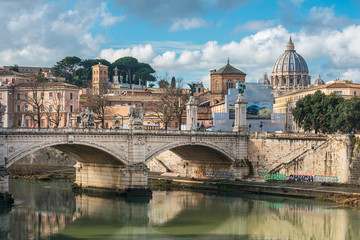 ROME, ITALY - January 17, 2019: Aelian Bridge or Pons Aelius ( Roman bridge ) in Rome, ITALY
