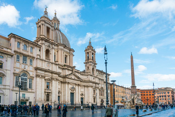 ROME, ITALY - January 17, 2019: Piazza di Spagna, The square is the famous Fontana della Barcaccia of the baroque period, Rome, ITALY