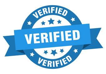 verified ribbon. verified round blue sign. verified