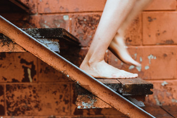 feet go down the stairs