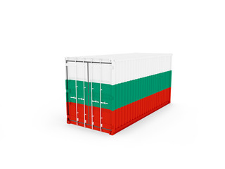 3D Illustration of Cargo Container with Bulgaria Flag on white background. Delivery, transportation, shipping freight transportation. 3d illustration.