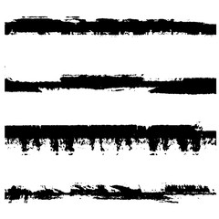 Dry brush strokes. Set of grunge pattern black on white background. Vector lines are jagged