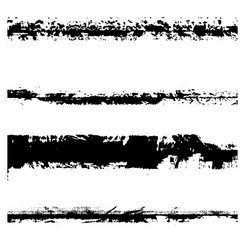 Dry brush strokes. Set of grunge pattern black on white background. Vector lines are jagged