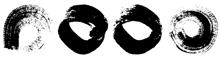 Dry brush strokes in a circle. Set of grunge pattern black on white background