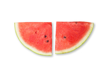 Sliced of watermelon isolated on white background. Top view, summer or food concept