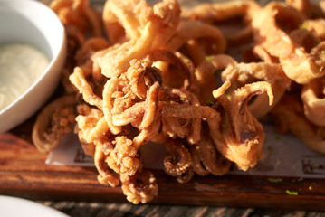 Ibiza, Spain - September 02, 2019 : Fried calamari