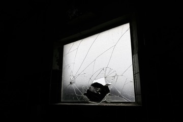 Broken window made of safety glass