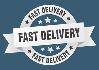 fast delivery ribbon. fast delivery round white sign. fast delivery