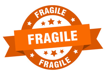 fragile ribbon. fragile round orange sign. fragile