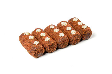 Brownie chocolate Kartoshka cakes isolated on white background