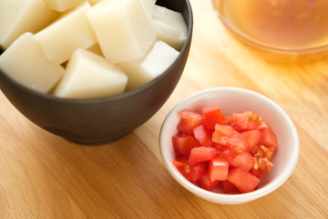 Tofu Jelly in bowl on wooden background
