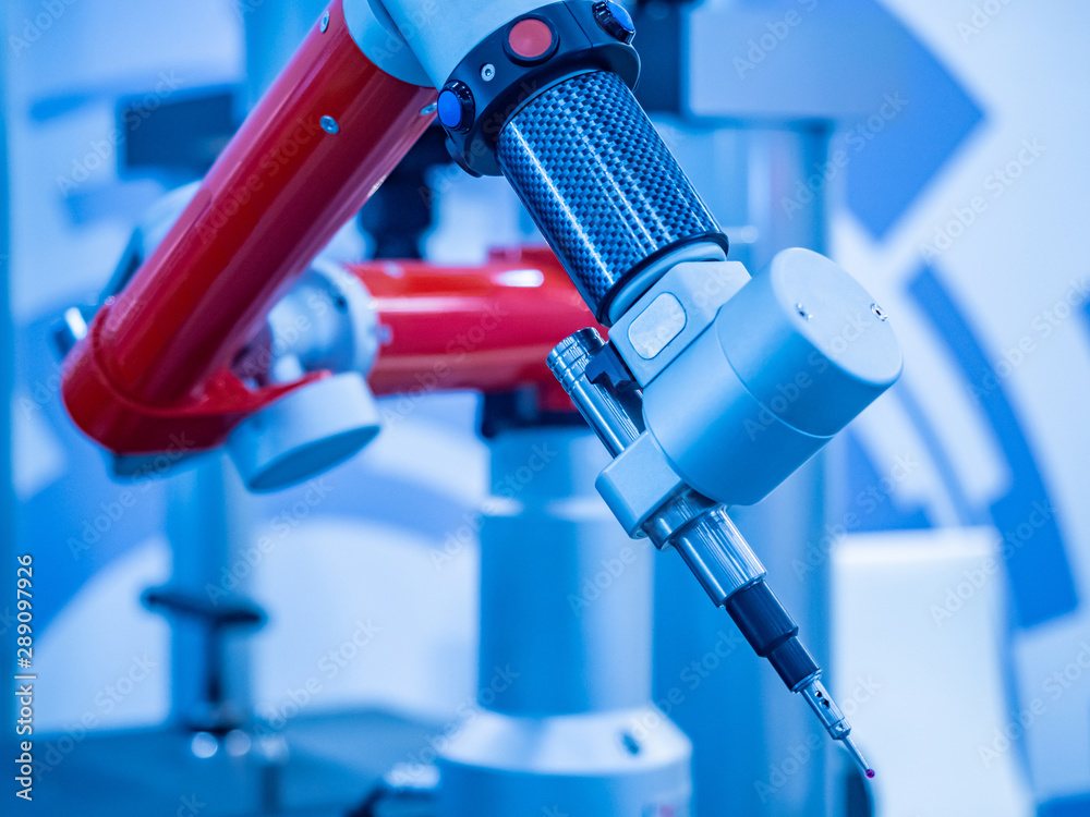 Poster 3d detail measurement. measuring arm. 3d modeling. robotic arm for 3d measurement. the device for ta