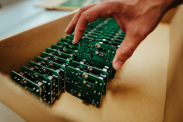 Microchip production factory hi-tech industry background