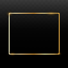 Fototapeta premium Golden frame with a shiny glow. Frame with shadows isolated on transparent background. Golden luxury realistic rectangle border. Vector illustration EPS10