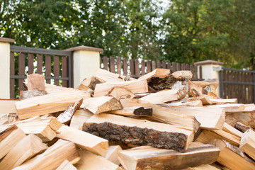 Birch wood split into pieces for fireplace and home heating