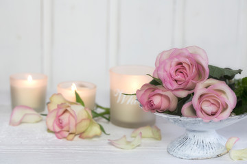 Romantic Roses Still Life With Candles