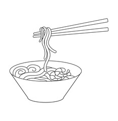 Vector of Hand draw doodle noodle in a bowl with stick.