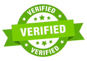 verified ribbon. verified round green sign. verified
