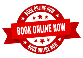 book online now ribbon. book online now round red sign. book online now