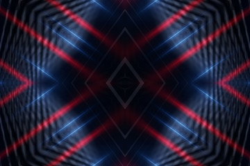 Dark abstract futuristic background. Neon lines, glow. Neon lines, shapes. Pink and blue glow