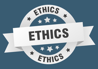 ethics ribbon. ethics round white sign. ethics