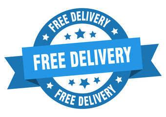 Fototapeta premium free delivery ribbon. free delivery round blue sign. free delivery
