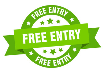 free entry ribbon. free entry round green sign. free entry