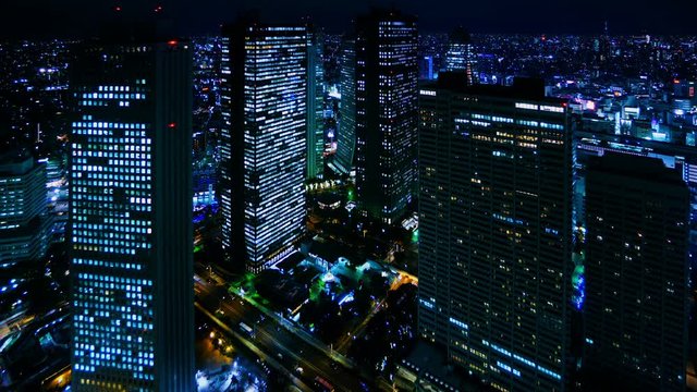 4K 東京夜景　タイムラプス　新宿　高層ビル街