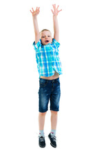 Little boy jumping.The concept of a happy childhood, sports and