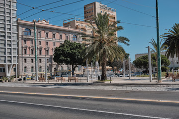 Fototapeta na wymiar 2019 August view of City of Cagliari near the touristic port- Sardinia - Italy.