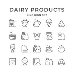 Set line icons of dairy products
