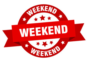 weekend ribbon. weekend round red sign. weekend