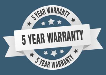 5 year warranty ribbon. 5 year warranty round white sign. 5 year warranty