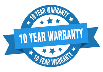 10 year warranty ribbon. 10 year warranty round blue sign. 10 year warranty