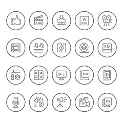 Set round line icons of video