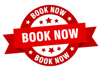 book now ribbon. book now round red sign. book now