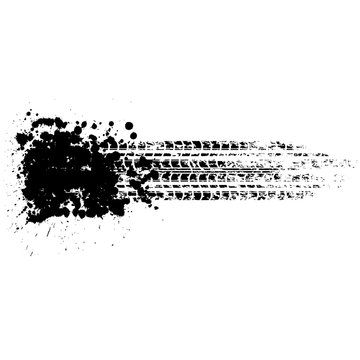 Black grunge splash blots with tire track silhouette