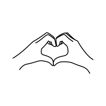 Woman's hand heart gesture line. Vector icon of female hands. Lineart in a trendy minimalist style.
