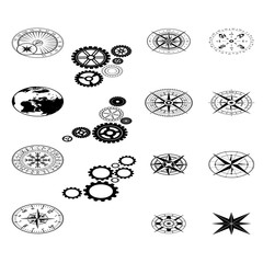 Fototapeta premium Set of different black design symbols silhouettes isolated on white background