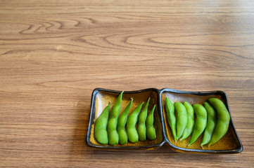 Boiled japanese green soy bean or stem bean