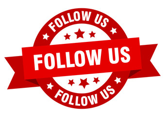 follow us ribbon. follow us round red sign. follow us