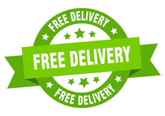 free delivery ribbon. free delivery round green sign. free delivery