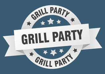 grill party ribbon. grill party round white sign. grill party