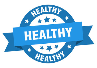 healthy ribbon. healthy round blue sign. healthy