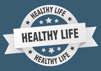 Obraz premium healthy life ribbon. healthy life round white sign. healthy life
