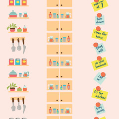 kitchen Items Vector Seamless Vertical Borders Set