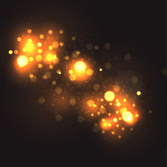 Golden particles. Glowing yellow bokeh circles abstract gold luxury background